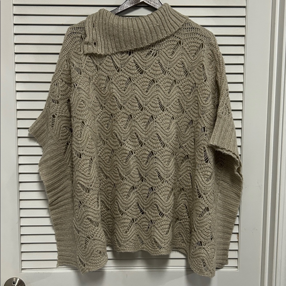 Vintage America Cable Knit Poncho - Taupe - Picture 3 of 6